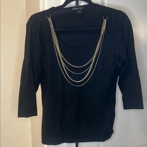 Gorgeous Black Blouse with Gold Chain Accents